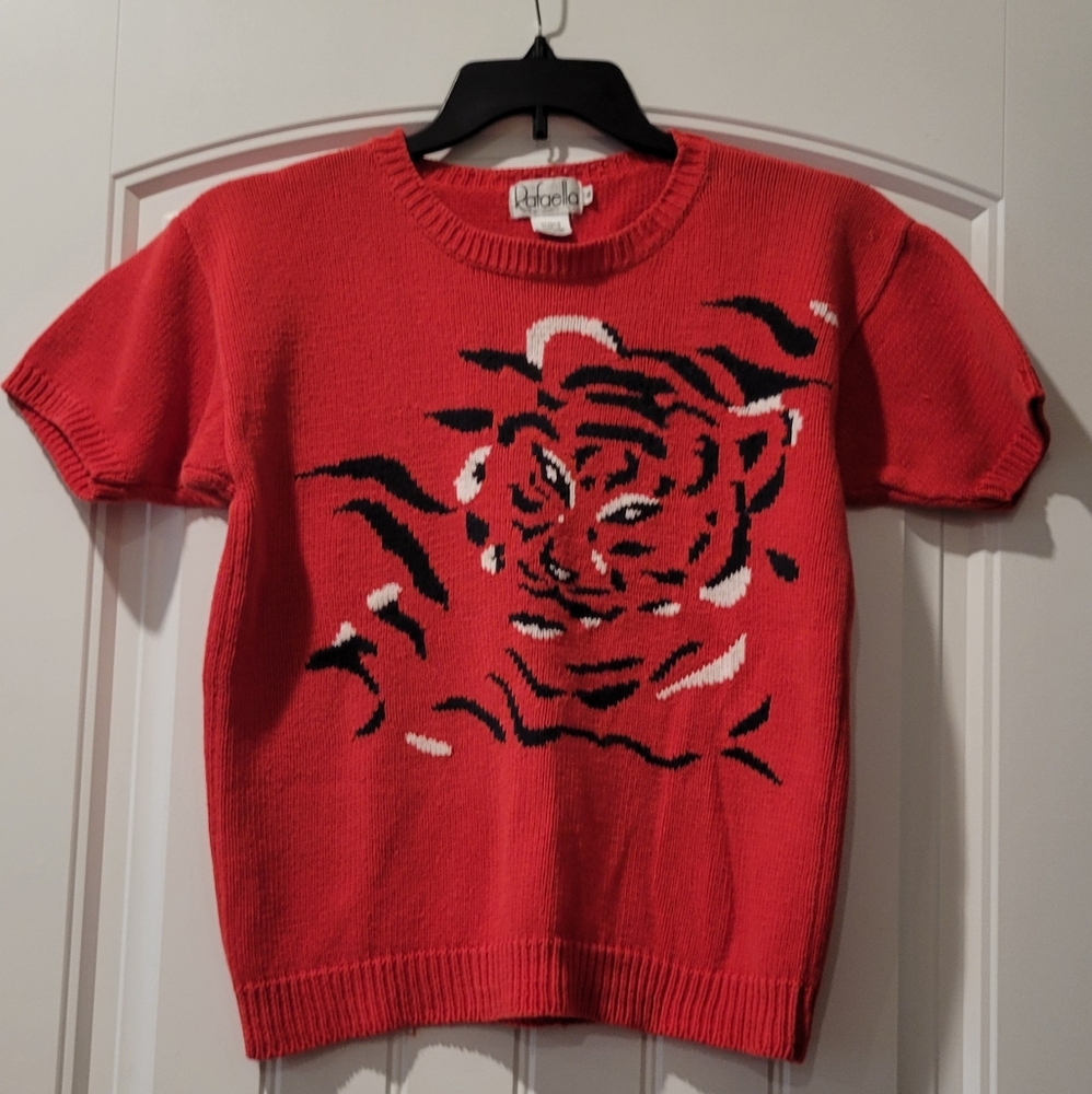 Vintage Red Tiger Graphic Sweater Small